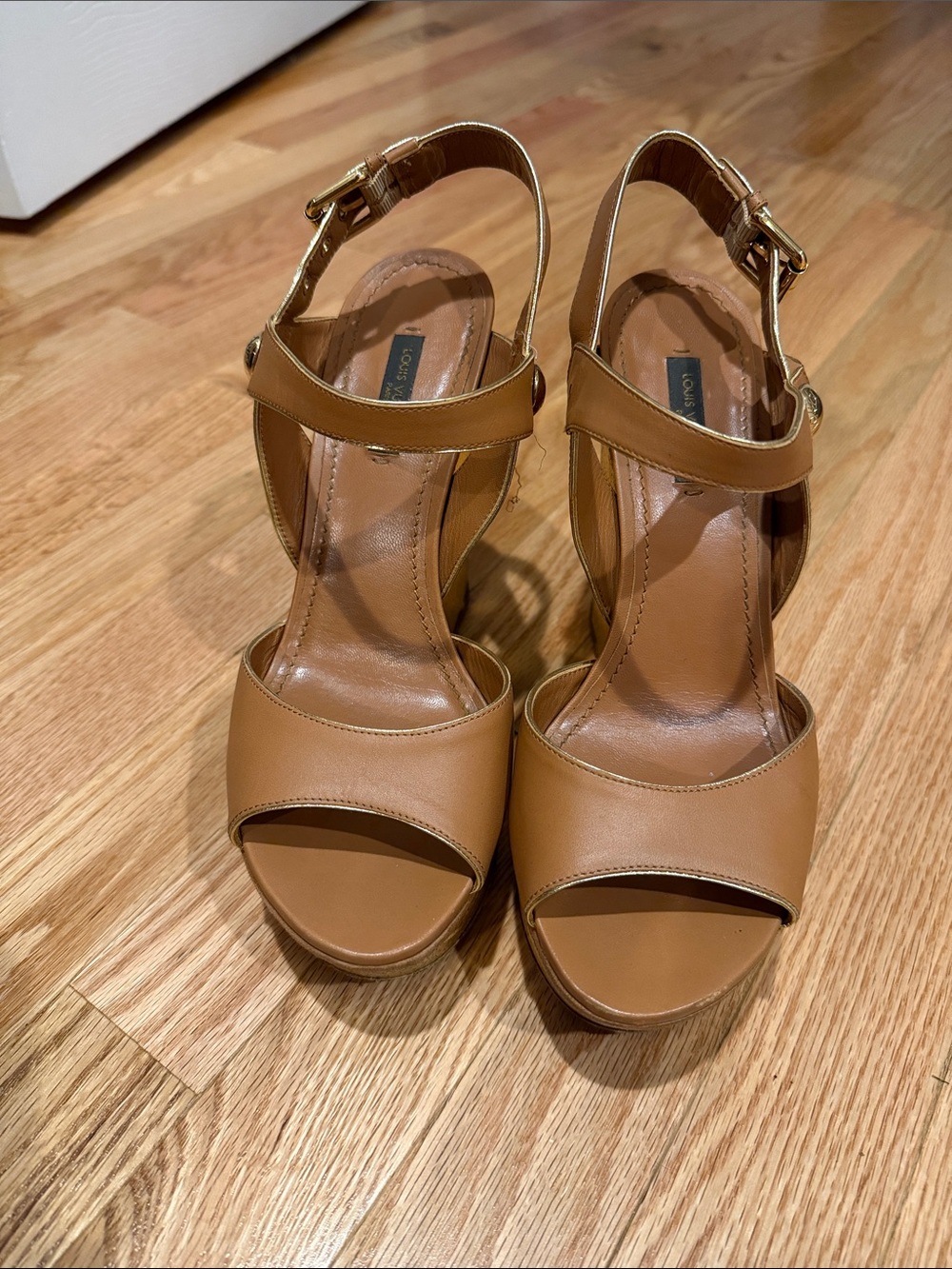 Louis Vuitton Tan Leather Platform Ankle-Strap Sandals